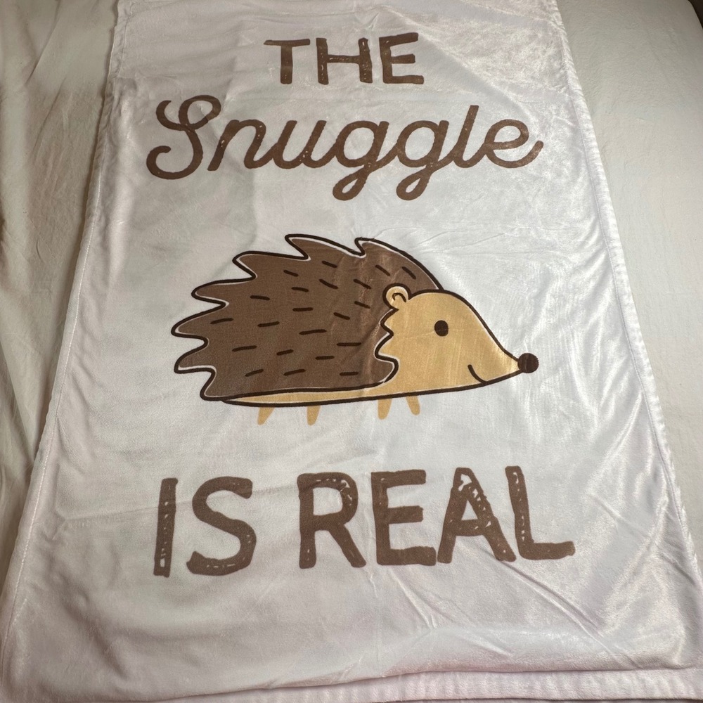Hudson Baby Hedgehog The Snuggle Is Real Plush Baby Blanket White Brown 30x40